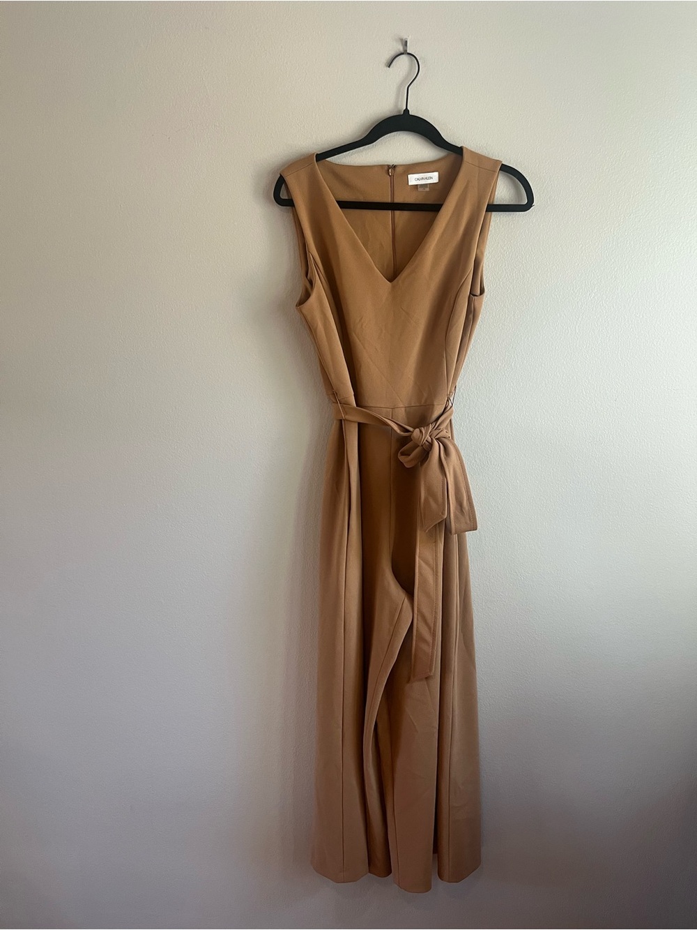 Calvin Klein Camel Tan Belted Wide Leg Jumpsuit Size 8 Sleeveless